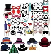 58 Pcs Party Photo Booth Props, Decorations Moustache Glasses Hats Crowns for Party Selfie Props, Memory Photo, Birthday Party