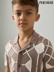 Reiss Mink Brown/ Off White Terrazzo 9-13 yrs Geometric Embroidery Knit Shirt (AP0369) | $115