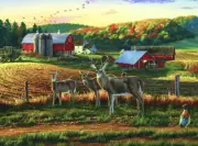 Deer and Pheasant Country sunrise farm animals ceramic tile mural backsplash