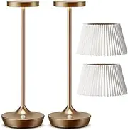 Sikevht Cordless Table Lamp, Rechargeable Battery Operated LED Desk Lamp, 3-Color Stepless Dimming, Portable & Waterproof, for Restaurants, Bedrooms, Bars, Outdoor Parties, Camping (2X Bronze+Shade)