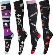 4 Pairs Compression Socks for Nurses Women Medical Compression Sock for Pregnancy, Running, Travel (Black, S-M,15-20 mmHg), Medical, Small-Medium