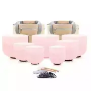 7-12" 432Hz Set of 7pcs Chakra CDEFGAB Note Pink Frosted Crystal Singing Bowl