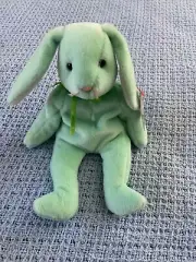 RARE-Ty Hippity Rabbit Beanie Baby- Misprinted-Tag Errors 1996 Green Bunny & PVC