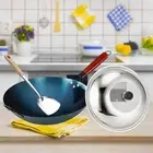 Iron Wok Pan Cooking Pot for Induction Cooker with Lid Uncoated Stir Fry Pan