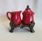 BELAVERRA VENETIAN SCROLL Paprika Red Sugar & Creamer