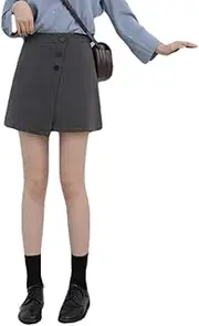 [ERTYUIO] Short Skirt High Waist Irregular Skirt Female High Waist A-Line Skirt was Thin Suit Gray Short Skirt