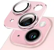 JETech Camera Lens Protector for iPhone 15 6.1-Inch and iPhone 15 Plus 6.7-Inch, Full Coverage 9H Tempered Glass Ring Cover, Matte Metal Plate, Case Friendly, 1-Pack (Pink)