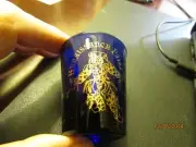 1996 Renaissance Faire-standard Shotglass- gold Jester on Cobalt blue-by Libbey