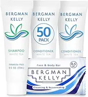 Bergman Kelly Soap Bars Shampoo and Conditioner 3-Piece Travel Amenities Hotel Toiletries in Bulk Guest Size Bottles and Bars (Mini Size 0.5 oz 50 Pack)