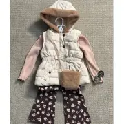 Nicole Miller 4-Piece Vest Set Faux Fur Purse Floral Pants 3T