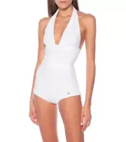 Dolce&Gabbana Indem Halter One-Piece Swimsuit, Size 2, Color: Bianco ottico