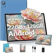 2025 New Android 14 Tablet, 10 Inches with 22GB RAM, 128GB ROM, 5G+2.4G WiFi, Octa-Core, GMS Certified, Widevine L1, Bluetooth, Touch Tablet with Case – Blue