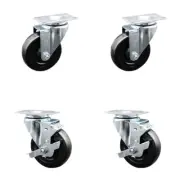 4 Inch SS Hard Rubber Wheel Swivel Top Plate Caster Set with 2 Brakes SCC