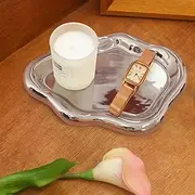 [CCINPPY] Ceramic Jewelry Tray Trinket Dish, Decorative Cloud Vanity Key Tray for Women, Ring Holder Dish, Cute Jewelry Plate Bowl Room Decor Aesthetic, Silver, Medium