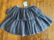 H&M Girls Sparkle Tutu Skirt Gray Silver Size 8-10 Tiered Pull On Ballet Dance