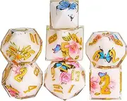 Cusdie 7-Die Sharp Edges DND Dice Set, Polyhedral D&D Dice Set with Butterfly Sticker for DND Dungeons and Dragons TTRPG Role Playing Games(White w/Butterfly and Flower)
