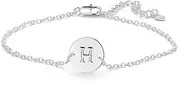[YANCHUN] Silver Initial Bracelet for Women Adjustable Round Disc Alphabet Letters Bracelet for Girls