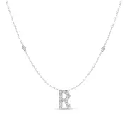 Brilliant Claw Initial R Slider Necklace with 0.40ct of Laboratory Grown Diamonds in Mirage Sterling Silver and Platinum