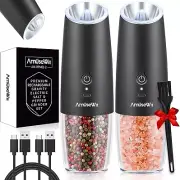 Elegant Matte Black Electric Salt and Pepper Grinders with USB-C Fast Charging