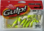 BERKLEY GULP! 3" Minnow Grub (11/Ct Pack) - Chartreuse Pepper Neon