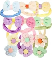 Vaguelly 12Pcs Hair Ties with Floral Bow Design Elastic Ponytail Holders for Soft and Gentle Hair Elastics for Fine Hair for Parties and Everyday Use