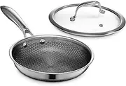 [HexClad] Hybrid Nonstick 20 cm Frying Pan with Tempered Glass Lid, Stay-Cool Handle, Dishwasher and Oven Safe, Induction Ready, Compatible with All Cooktops