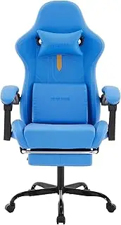 segedom Gaming Chair with Footrest Ergonomic Computer Chair Massage Lumbar Cushion, Racing Video Game Chair Adjustable Rocker Recliner Executive Office Desk Chair Pu Leather for Adults (Blue)