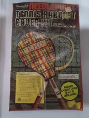 Vintage Wonderart Needlepoint Tennis Racket Cover Plaid Monogram (A2)