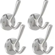 Brushed Nickel Wall Hooks, 4 Pack Heavy Duty Coat Towel Hook Metal Double Hoo...