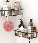 2 PCS Shower Caddy Shelves W 4 PCS Strong Adhesive Sticker Hooks Matte Black NEW