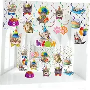 46 Pieces Cat Swirl Decorations Meow Birthday Party Decoration Kitty Hanging