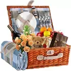 Wicker Picnic Basket for 4 with Waterproof Picnic Blanket and Insulated Cooler,