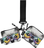 [XYMZR] Mini Zip Around Wristlet keychain Wallet Colorful Glasses Dog Head for Women Personalized Pattern Detachable Dual Pouch Wristlet Portable Wallet Phone Coin Purse, Multi-colored, One Size