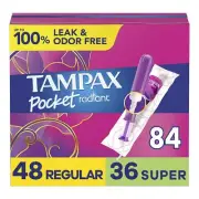 Tampax Pocket Radiant Tampons 84ct Compact Leak Free Period Protection