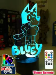 BLUEY CARTOON PERSONALISED NAME 3D LED Night Light 7 Colour Change Room Lamp
