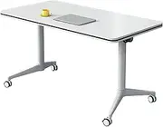 YVYKFZD Folding Conference Table, Flip Top Mobile Training Table, Meeting Table with Silent Wheels, Portable Conference Room Table, for Office, Classroom, Easy Assembly(1Pcs,55.1"x21.6"x29.1")