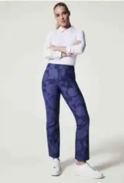Spanx Women Size Large Kick Flare Sunshine Floret Navy Pants Waist 33.5 - 35.5