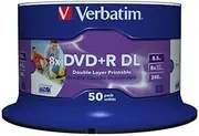 [Verbatim] DVD+R Double Layer Wide Inkjet Printable 8.5 GB, Pack of 50 Spindle, DVD Blanks Printable, 8X Burning Speed & Hardcoat Scratch Guard, DVD-R Printable, DVD Empty