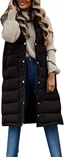 JMMSlmax Women's 2023 Autumn Reversible Vests Sleeveless Fleece Jacket Long Warm Winter Coat Outerwear Zip Hoodie Pockets, A4-Black, Medium, A4 black, Medium