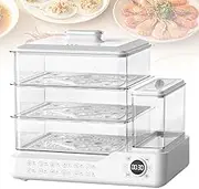 24L Multi-function Steam Box, Independent Water Tank Electric Steamer, 12 Hours Appointment 12 Cooking Modes, Display Touch Screen, Compact Easy to Store Design, for Veg, Meat, Fish & Rice white