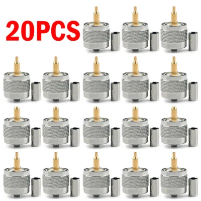 20x Connector UHF Male PL259 Plug Crimp RG58 RG142 LMR195 RG400 cable USAA