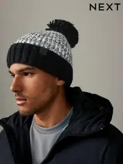 Black/White Ombre Lined Bobble Hat (945092) | $8