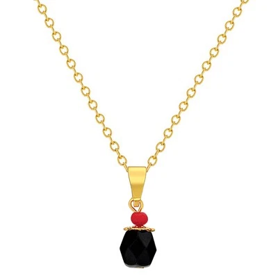 Gold Plated Unisex Evil Eye Protection Jet Black Simulated Azabache Necklace 16"