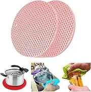 2 Pack Silicone Pot Holder, Trivet Mat, Jar Opener, Spoon Rest and Garlic Peeler Non Slip, Flexible, Durable, Dishwasher Safe Heat Resistant Hot Pads (Pink)