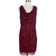 Adrianna Papell Women's Cocktail Dress Size 6 Red Sequined Sleeveless Sheath