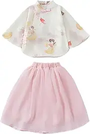 [MEIOOFIC] Hanfu Girl's Cheongsam Skirt Suit, Two-Piece Set with Embroidered Top and Pleated Skirt, Chinese Traditional Dress for Children