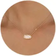 [TLY] Gold Necklace for Women Non Tarnish 14k Gold Plated Dainty Preppy Pendant Necklace Oval Gemstone Crystal Druzy Stone Rose Quartz Choker Necklace Birthday Wedding Everday Birthstone Jewelry Gift