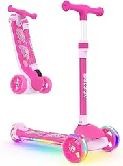 BELEEV A9 Scooters for Kids with Light-Up Wheels & Deck, 3 Wheel Folding Scooter for Girls Boys Ages 3-12, 4 Adjustable Height, Non-Slip Pattern Deck, Kick Scooter Gifts for Children