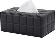 Rectangular Leather Tissue Box Lid - Stylish Tissue Box Holder with Magnetic Bottom, Decorative PU Tissue Box for Dresser Bedside Countertop Home Office Car (Black, One Size)
