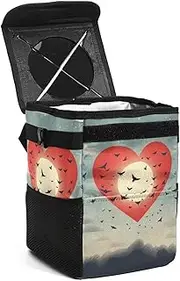 Car Trash Can with Lid,Bag Hanging Storage Pockets Leak-Proof,Portable Garbage Bin,Birds Flying Around Heart